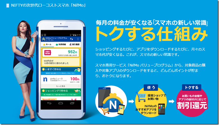 スマートフォン 激安で携帯料金が安くなる！沢尻エリカCMの＠niftyから得するスマホ「NifMo」